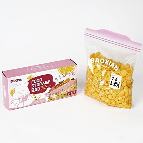 ECOOPTS 40×Zip Snack Bag | Ultra Strong Food Storage Bags with Double Zip | Small Size Freezer Bags Airtight, Leakproof, BPA Free Plastic Food Bags (15 * 16 cm)