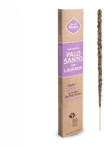Sagrada Madre, Incienso Artesanal, Incienso Palo Santo con Lavanda, Ideal para Meditación y Mindfulness, 8 Varillas