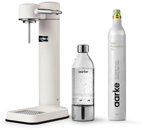 Aarke Carbonator 3, Premium Wassersprudler, Mattweiß Finish + Aarke 60L CO2-Zylinder, 100% erneuerbares CO2
