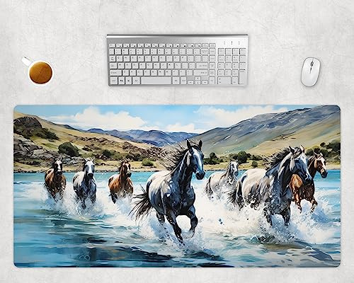 Mauspad XXL Gaming Groß 80x40cm Oder 60x35cm - Pferde Gemälde Schreibtischunterlage - Computer Zubehör - PC Gamer Mousepad Rutschfest Wasserabweisend - Schreibtischmatte Büro Deko (5, 60x35cm)