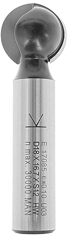 ENT 17085 Kugelfräser HW, Schaft (S) 12 mm, Durchmesser (D) 18 mm, NL 16,79 mm, R 9 mm, T 3 mm, SL 40 mm, für runde Nuten