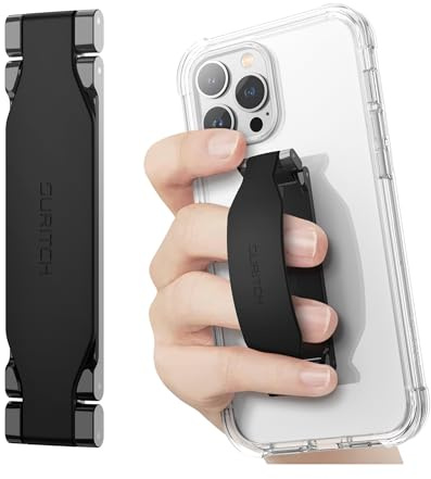SURITCH Phone Grip Strap Finger Loop Holder for Back of Phone, 2-in-1 Soft Silicone Gripper Kickstand for iPhone Samsung and Most Cell Phone Cases, 3.94 Black