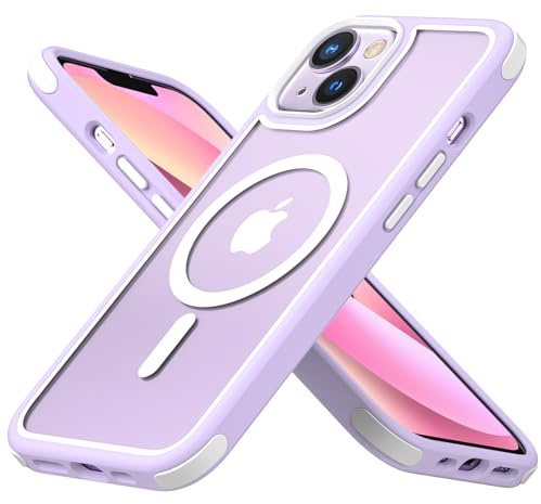 MobNano cover for iPhone 13/14 magnetica, compatibile con MagSafe, cover magnetica colorata per iPhone 13/14, Protezione Antiurto di Livello Militare, Retro Resistente ai Graffi - Viola/Bianco