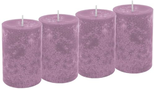 ZauberDeko 4 Stumpenkerzen Kerzen Flieder Lila Tischdeko Frühling Adventskranz 9cm hoch Ø 6cm