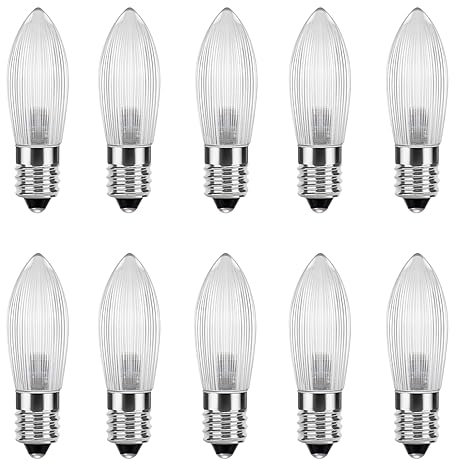 DiCUNO E10 LED Riffelkerze, 10x Spitzkerze für Schwibbogen, LED Ersatzbirne 0.2W ersatz 1W Topkerze, warmweiß 2300K, 5-55V, für Lichterbogen, Adventsleuchter, Lichterkette