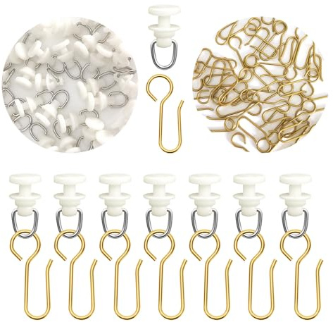 Mooshy 120 Stück Gardinenhaken Gleiter, 60 Stück Gardinen Gleiter mit 60 Stück Metall Vorhang Haken Gold Gardinenhaken für Schienen Vorhang Haken zum Einhängen für Türvorhang