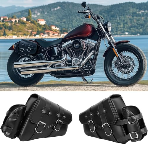DREAMIZER 1 Paar Motorrad Satteltaschen Schwarz Seitliche Aufbewahrung Links und Rechts Getränkehalter PU-Leder Motorradtasche Kompatibel mit Harley Sportster XL883 Softail Dyna V-Star Shadow