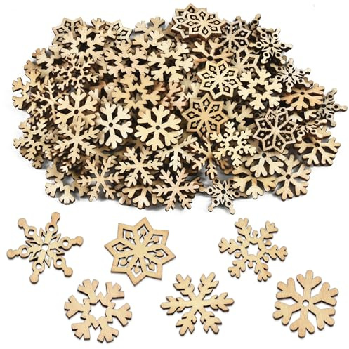 100 Stücke Weihnachten Holzanhänger, Schneeflocken, DIY Weihnachtsdekoration, Christbaumanhänger, Mit Jute Kordel, Für Basteln Geschenk Weihnachtdeko