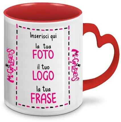 Mr. Gadgets Tazza in Ceramica Con Manica A Cuore Personalizzabile con Foto e Scritta