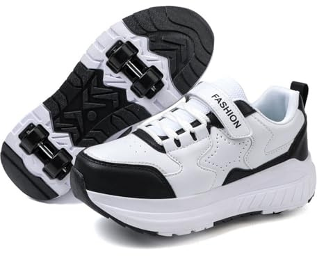 Hiseng Chaussure Roller Fille, Basket Roller pour Enfan Chaussure a Roulette Garcon Fille Garçons Chaussures Roller Roues Basket a Roulette Adolescents pour Extérieur, Rose Bleu Ciel Noir 31-40EU