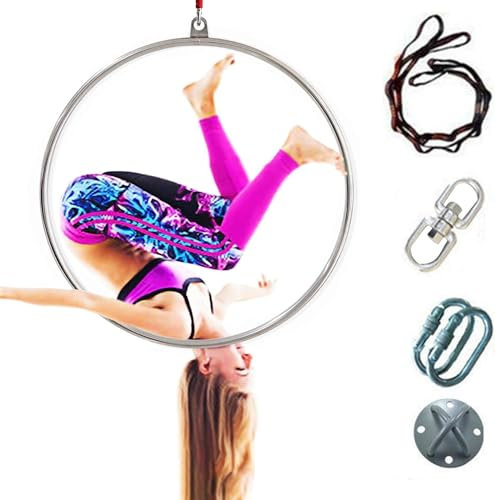 FFYUTING Aerial Hoop Set, Aerial Lyra Hoop, Single Point Aerial Hoop Ausrüstung aus Edelstahl, Circus Fitness Aerial Hoop, Aerial Yoga Hoop,90cm