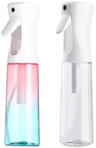 Misto Continuous sprayflaska med ultrafin dimma – 300 ml (10 oz) för hår, hemrengöring, salonger, växter, aromaterapi och mer – hårsprayflaska, frisörtillbehör (2-pack) (rosa vit)