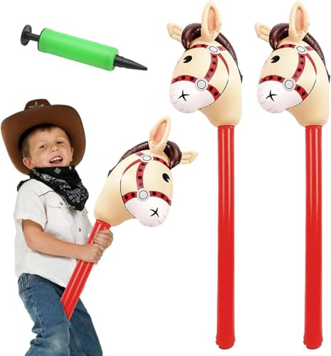 3 Stück aufblasbares Stabpferd Aufblasbare Pferdekopfstäbe Luftballons 37 Zoll aufblasbarer Pony-Stab für Kinder Pferde-Motto-Geburtstagsfeier Dekoration Cowboy Thematische Party Geschenk-Requisiten