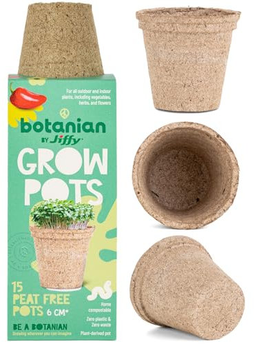 Jiffy Botanian Peat Free Fibre Growing Pots 15 Pack – Eco-Friendly Biodegradable Plant Pots for Children's Gardening Kits Mess-Free, Child-Safe & Educational Fun for Young Gardeners & Classrooms