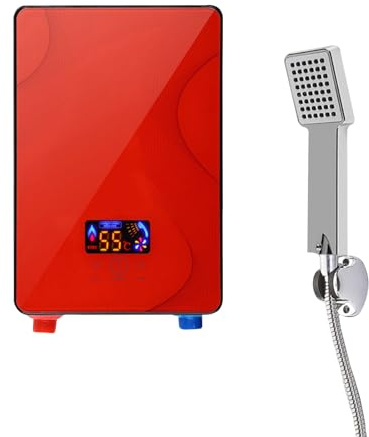 Calentador de Agua Eléctrico Instantáneo Para Baño, 6500 W, 220 V, IPX4, Temperatura Ajustable 30-55 ℃, Con Pantalla Digital LED (Rojo)