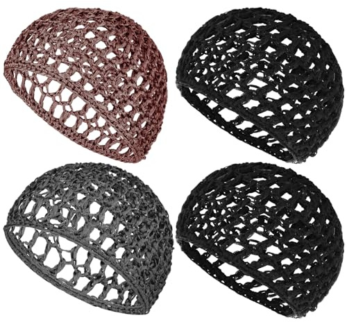 WLLHYF Paquete de 4 redes para el cabello, gorro de punto de ganchillo, redecilla para dormir, cubierta ajustada para el cabello, cómoda gorra ondulada para mantener los rizos, ballet, servir, ducha