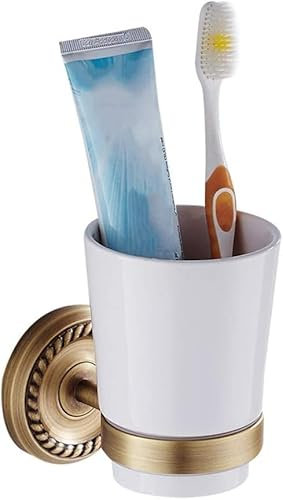 .YSPJ Portabicchieri per spazzolino retrò Porta spazzolino in Ottone da Bagno Fissato al Muro in Ceramica Bianca Tazza per Bocca Tazza per spazzolino Accessori per la Decorazione Hardware 11