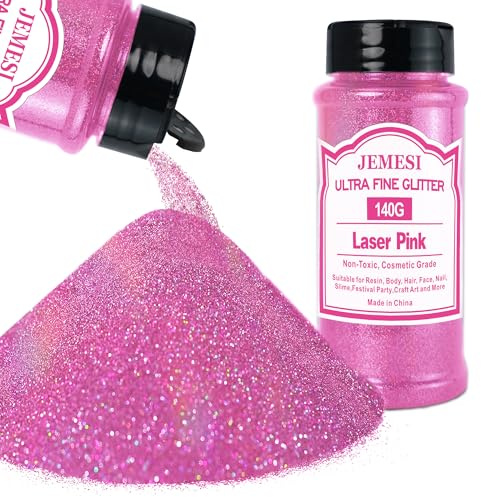 Holographisches Chunky Glitter, Laser Pink140g, ultrafeiner Glitzer für Epoxidharz, DIY-Basteln, Glasmalerei, Kerzenherstellung, Nagelpuder, Körperglitzer usw.
