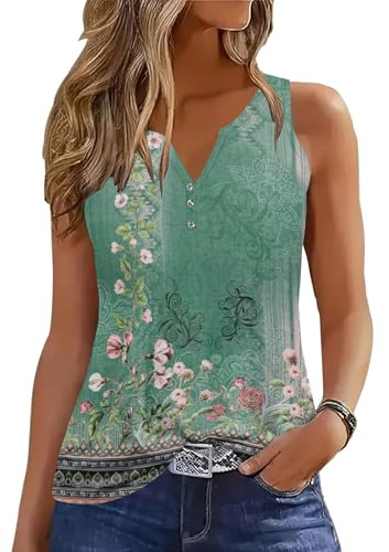 GRMLRPT Tank Top Dam, sommar, ärmlös, blus, T-shirt, överdelar, sommarmode, V-ringad, skjorta, blus, basic toppar (flera färger, S–XXL), Grön A, XXL
