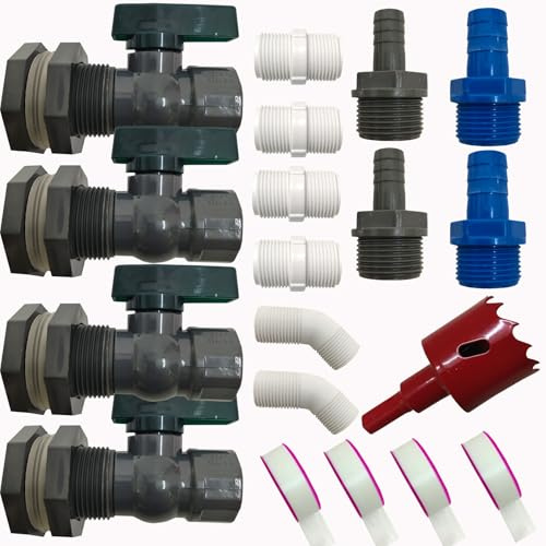 4 Pack rain barrel spigot kit, rainwater barrel diverter connector faucet kit - 3/4 inch water pipe repair kit for garden watering hose stop garden hose shut off valve rain barrel spigot kit