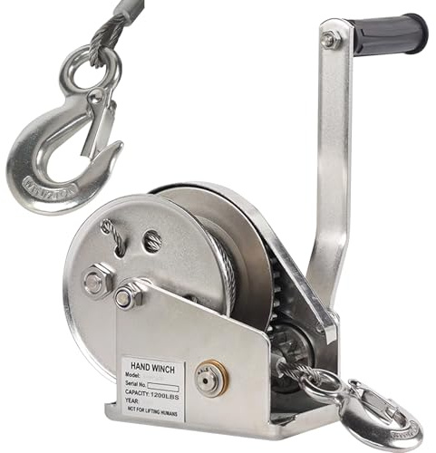 Aocay Treuil Manuel Acier Inoxydable 1200lbs, Treuil Manuel avec Frein Automatique, Treuil à Câble Manuel de Halage avec Câble de 10 Mètres pour Remorque de Bateau