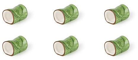 Excelsa Foliage Set mit 6 Serviettenringen aus Keramik, Design tropische Blätter