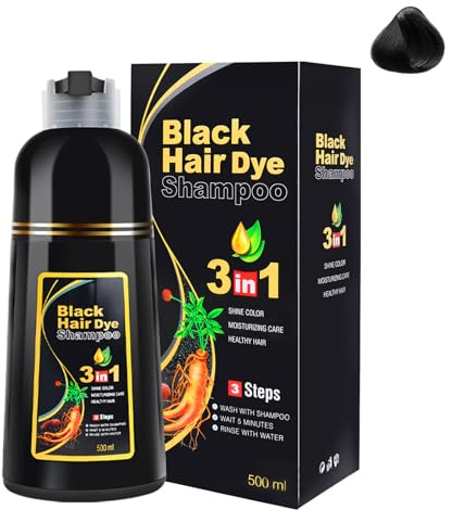 Black Hair Dye Shampoo-3-in-1 schwarzes Haarfärbeshampoo, kann graue Haare abdecken, pflanzliche Inhaltsstoffe, natürliches Haarfarbshampoo, enthält Ginseng-Extrakt, natürliche Haarfärbung