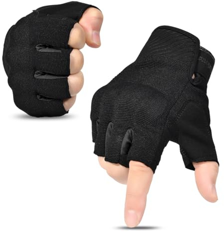 Harssidanzar Gants sans Doigts pour Hommes, à Maille Respirante, pour Moto, Motocross, Course à vélo, Cyclisme de Montagne et randonnée à vélo SM059EU,Noir,Taille L