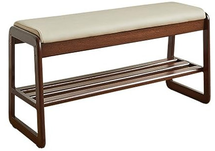 Zapatero de nogal con asiento acolchado de espuma, banco de almacenamiento versátil para sala de estar y dormitorio, 55 x 34 x 42 cm, perfecto para decoración de pasillo