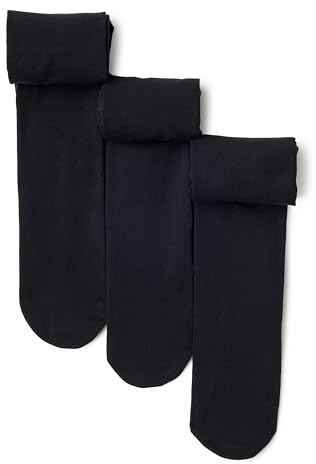 Amazon Essentials Girls' Footed Dance Tights, 3 Pairs, Black, Medium