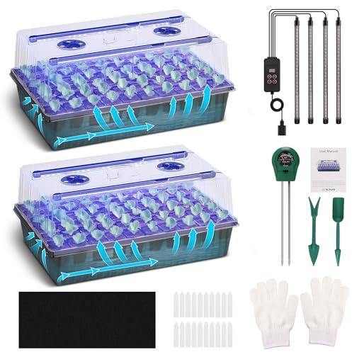 Yewhick 120-Cell Self-Watering Seed Starter Trays with Grow Light, Seed Starter Kit with 3-in-1 Soil Moisture Meter, Indoor Seedling Starter Tray for Plant Germination, Seeds Growing