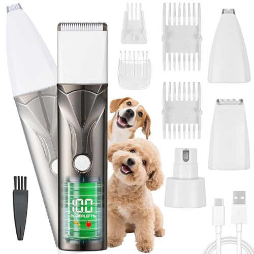 4 en 1 Ttondeuse pour Chien Chat Set Ninonly Professionnelle Tondeuse Chien Poil Long Sans Fil Epais avec 4 Têtes de Coupe Multifonctions pour Pattes, Yeux, Oreilles,Visage Gunmetal