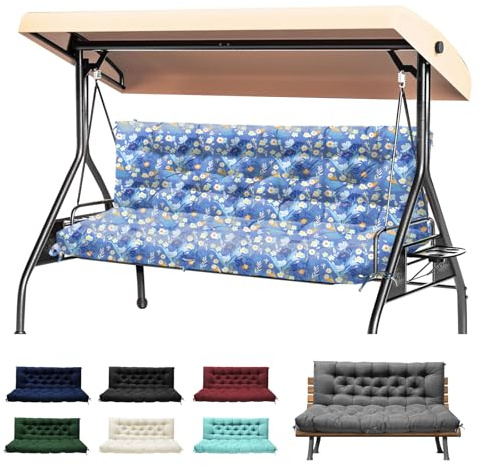Cuscino spesso per panca da giardino a 2-3 posti, impermeabile, per dondolo da giardino, con schienale, sedia a sdraio da esterno, amaca e portico, con laccetti, per mobili a baldacchino (peonia blu