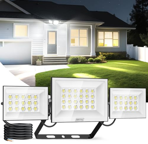 Viugreum 200w LED Strahler, 20000 LM led strahler außen, 6500K Drei-Kopf flutlichtstrahler außen, IP66 aussenstrahler led wasserdicht, 216 Wabenlampenperlen außenstrahle für Garage, Hof, Garten