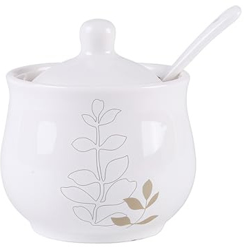 Zuccheriera con coperchio e cucchiaio da 300 ml, porta zucchero per bar, zuccheriera in ceramica