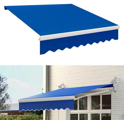 Toldo retráctil para exteriores, manual, resistente a los rayos UV, impermeable, para balcón y terraza, con brazo extensible, disponible en negro, gris, azul, marrón, 3/4/5/6 m (azul 6.5 x 5 pies)