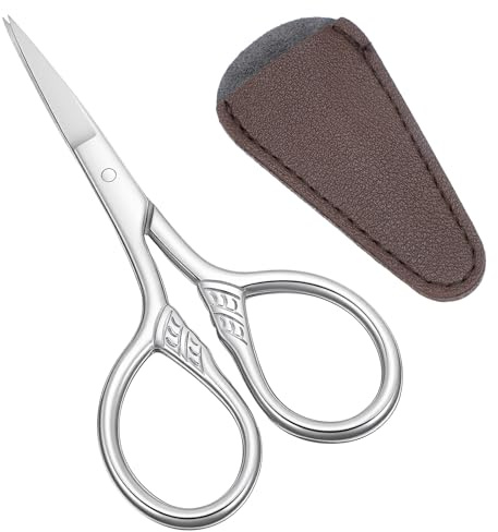 Small Precision Scissors Moustache Scissors Stainless Steel Multi-Purpose Vintage Beauty Grooming Kit Professional Beauty Mini Scissor For Facial Hair Eyebrow Eyelash Beard Moustache With Leather Case