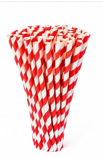 500 x Red Striped Paper Drinking Straws Biodegradable Eco 8 (20cm) Approx (2x250) by Healthy Home