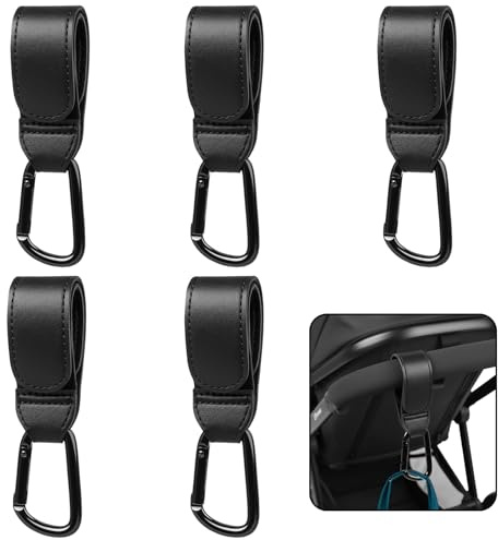 5PCS Buggy Clips, Pram Hooks for Bags, Pram Hooks for Bags, Heavy Duty Stroller Clips for Diaper Bag, Pushchair, Shopping Grocery & Backpack, 8.27x1.26in, Black