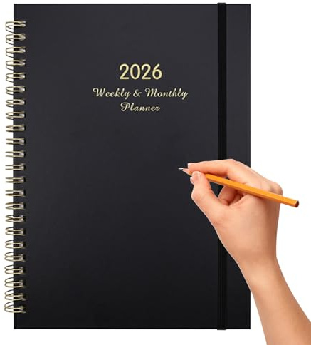 Calendario SemanalNotebook - Diario de carpetas recargables, planificador marrón 2026, planificador profesional A5, Pestañas Mensuales | Para Planificación Empresarial de Trabajo, Estudio Y Viajes de