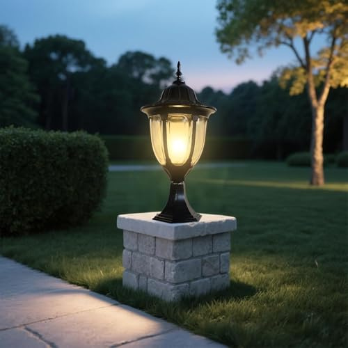 NOUVO Vintage Outdoor Post Light, Aluminum Body & Clear/Color Glass Diffuser, IP44 Waterproof, E27 Socket (Bulb Not Included), 100-240V, CE/RoHS Certified, Ideal for Pathways, Driveway, Garden Decor