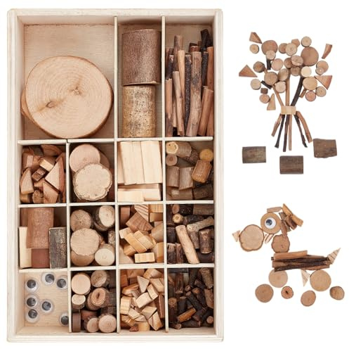 PH PandaHall Wooden Unfinished Craft Kits Natural Wood Slices, 9.7x6.3x1.8 | Wooden Art Paint Bulk Crafts Garden Playset Loose Parts for DIY Painting Building Sorting Activities School Projects