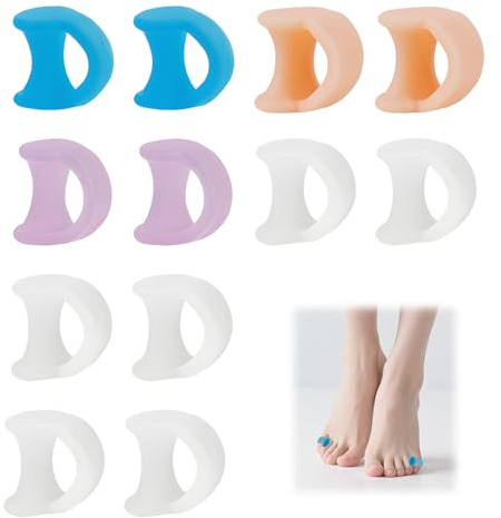 Nairv-Furn 12 Pièces Séparateur Orteil Silicone Souple, Écarteur Orteil pour Chevauchement et Frottement, Orthèse Orteil Lavable et Réutilisable, Kit Multicolore