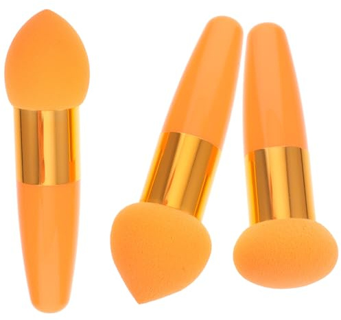 DIYEAH Set 3 Pennelli Trucco Spugna per Fondotinta e Viso, Pennine Make Up Bagnato-asciutto in Lattice Morbido Arancione, Strumento Portatile per Applicazione Precisa e Uniforme