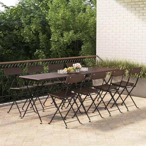 SooIarix 8X Bistrostühle Klappbar, Braun, aus Poly Rattan und Stahl, Gartenstühle Wetterfest für Balkon & Terrasse