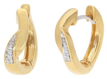 GLIZZ Damen-Ohrringe Gold 585/14K Klapp-Creolen mit Diamanten hochwertiger Diamant-Schmuck für Frauen, echtes 14 Karat Gelbgold, GL1668