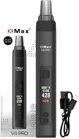 XMAX V4 Pro Dry Herb Vaporizer [Black] - No Nicotine | Available in 4 colours - USB-C Charging, Removable Battery, OLED Display, Session or On-Demand Modes, Temperature Control