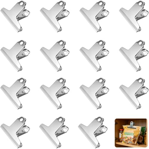 Pince Sachet Alimentaire Acier Inoxydable Lot de 15, Clips de Fermeture Inox 75mm pour Cuisine et Bureau, Pince Métallique Robuste pour Sacs, Documents, Dessins et Conservation