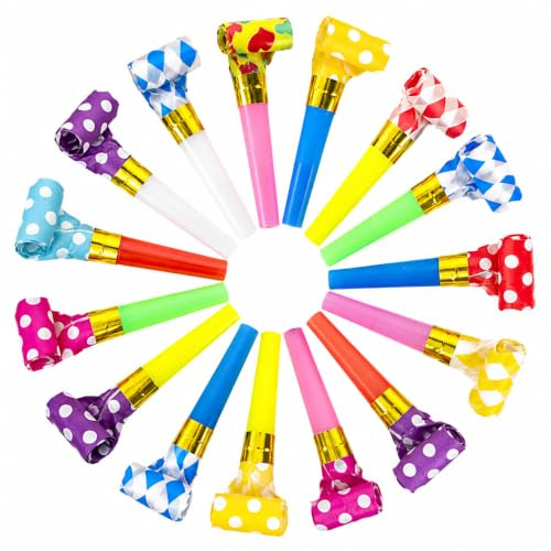 20 Pcs Party Blowers, Candy Colour Plastic Whistles Noisemakers, Durable Dragon Blow Roll Bags Fillers Toy Horns for Adults Birthday New Year Graduation Christmas Celebrations Decorations