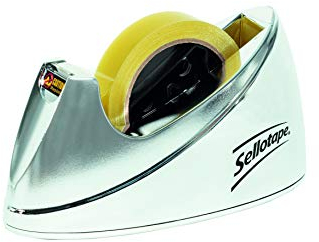 Sellotape Large Tape Dispenser, Ideal for Ofices & Desktops, Chrome Steel Colour, Tape not Included